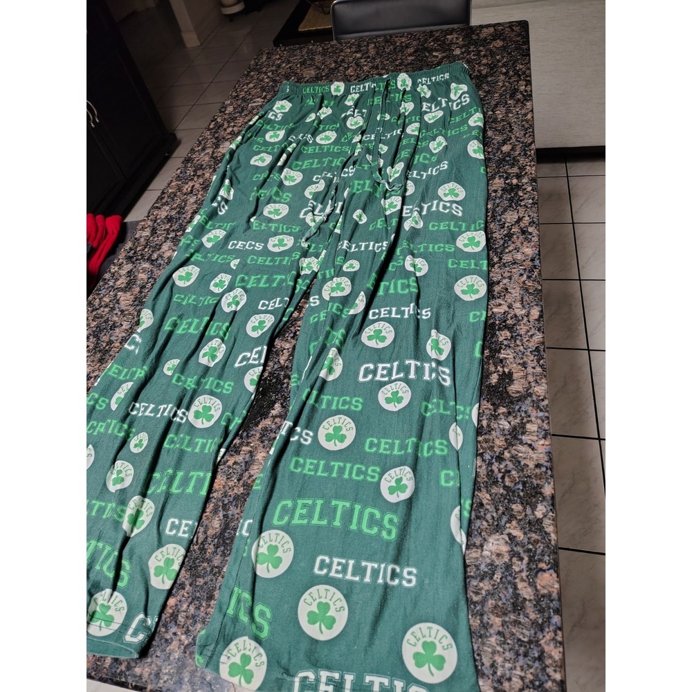 EUC Boston Celtics NBA Pajama Pants Mens L Green AOP Lounge Sleep - Picture 3 of 6